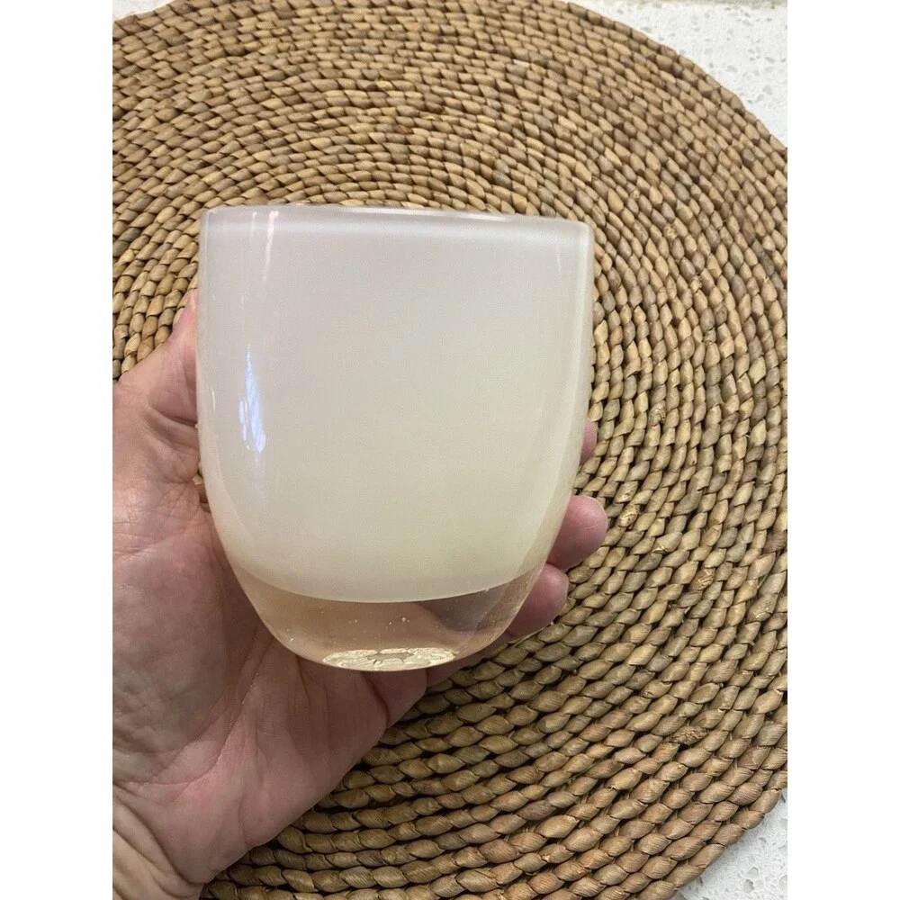 Glassybaby White Frosted Glass Clear Base Solid Round 4 in Dia 3 in Tall